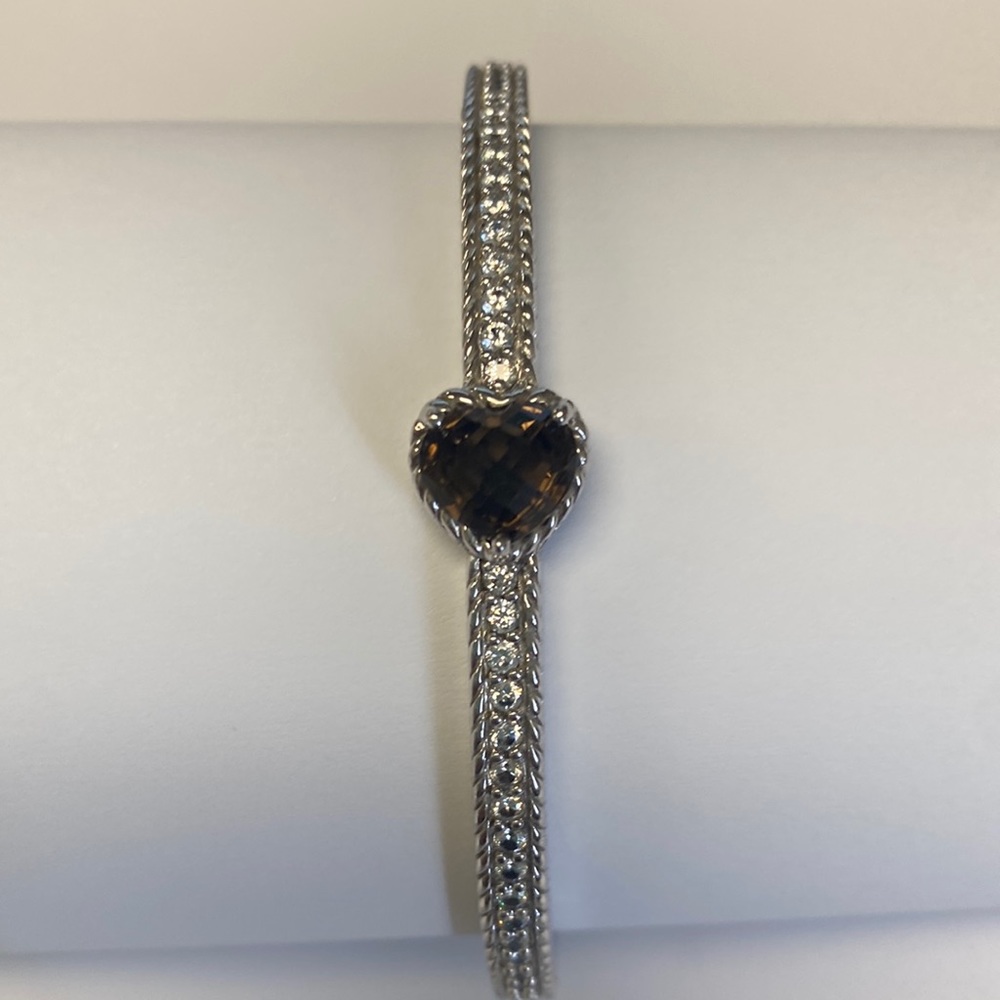 Judith Ripka Sterling Smokey quartz hinged bracelet